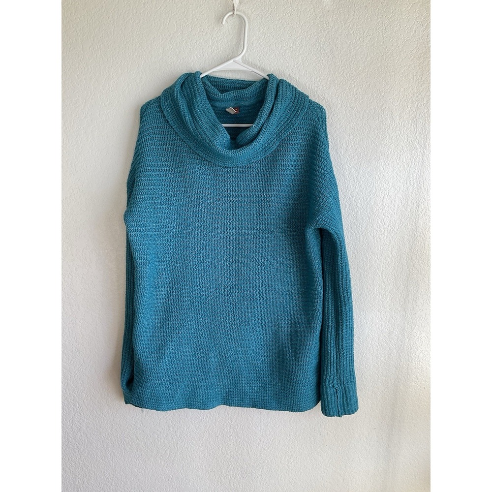 Anthropologie Pilcro Cozy Teal Blue‎ Chunky Knit Cowl Neck Sweater XS Women
